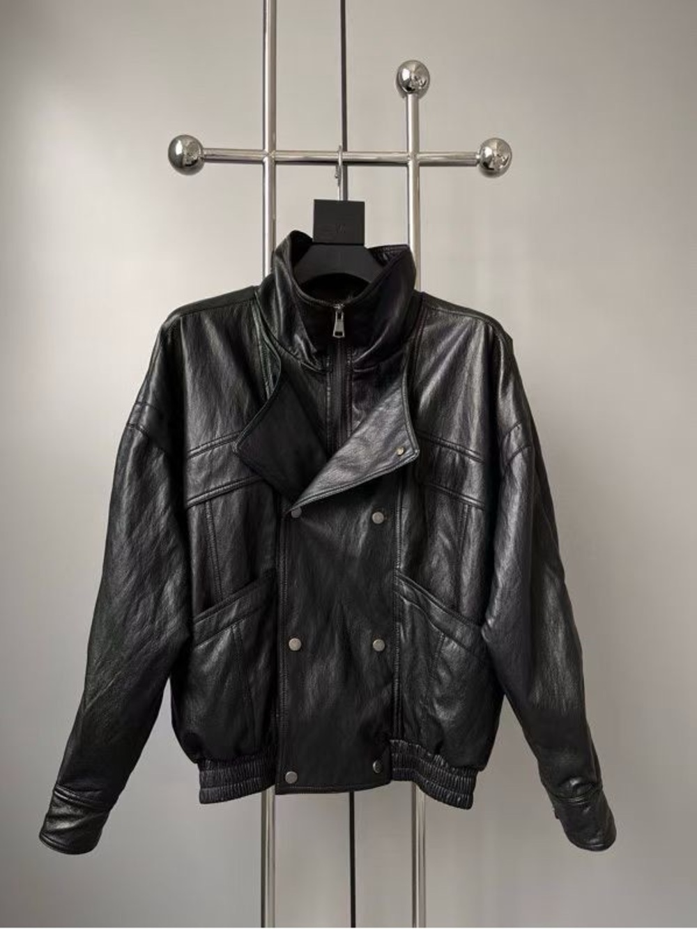 🖤 Saint Laurent Stand Collar Oversized Leather Jacket